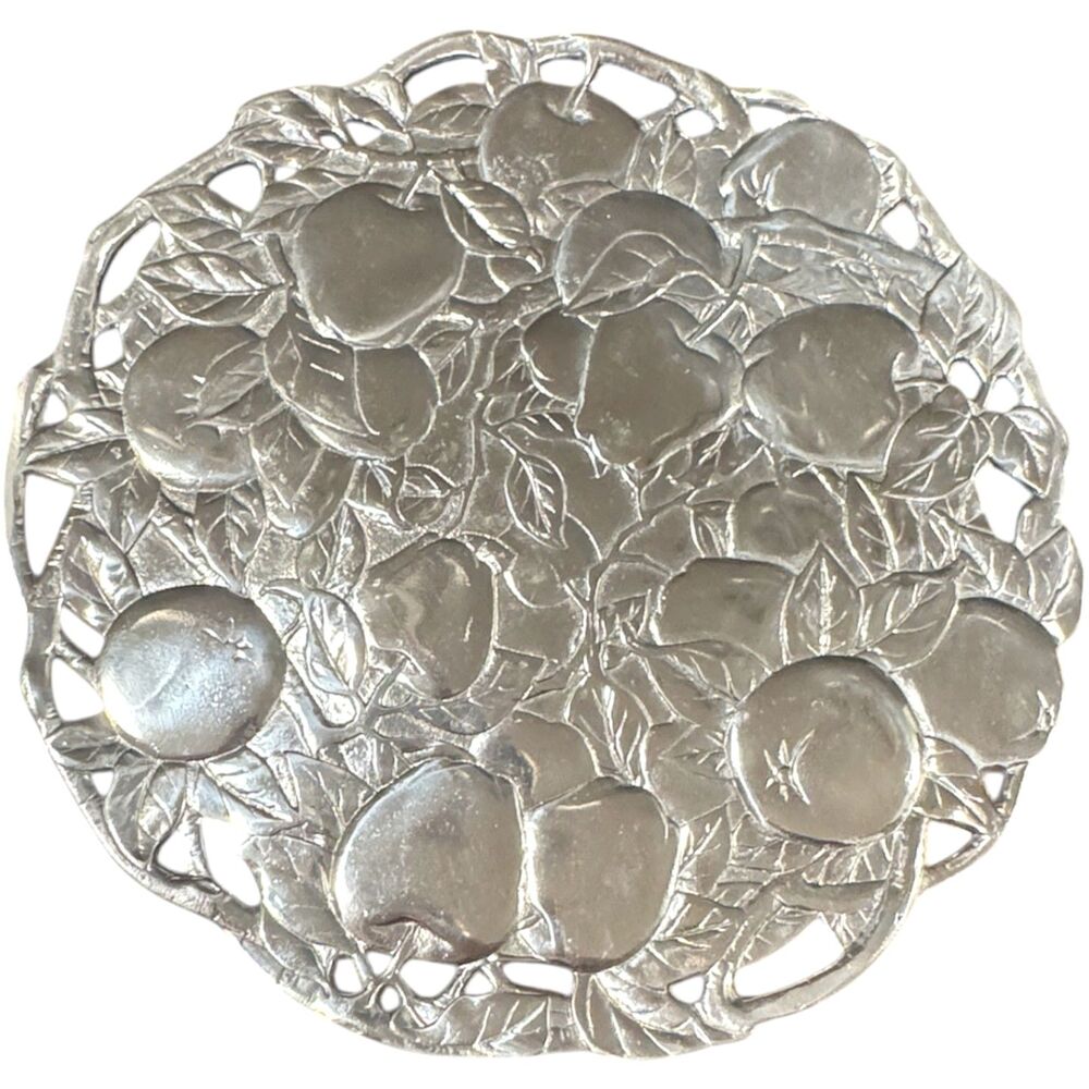 Vintage 1991 Arthur Court Serving Platter Tray Apple Pear Design Aluminum 12"